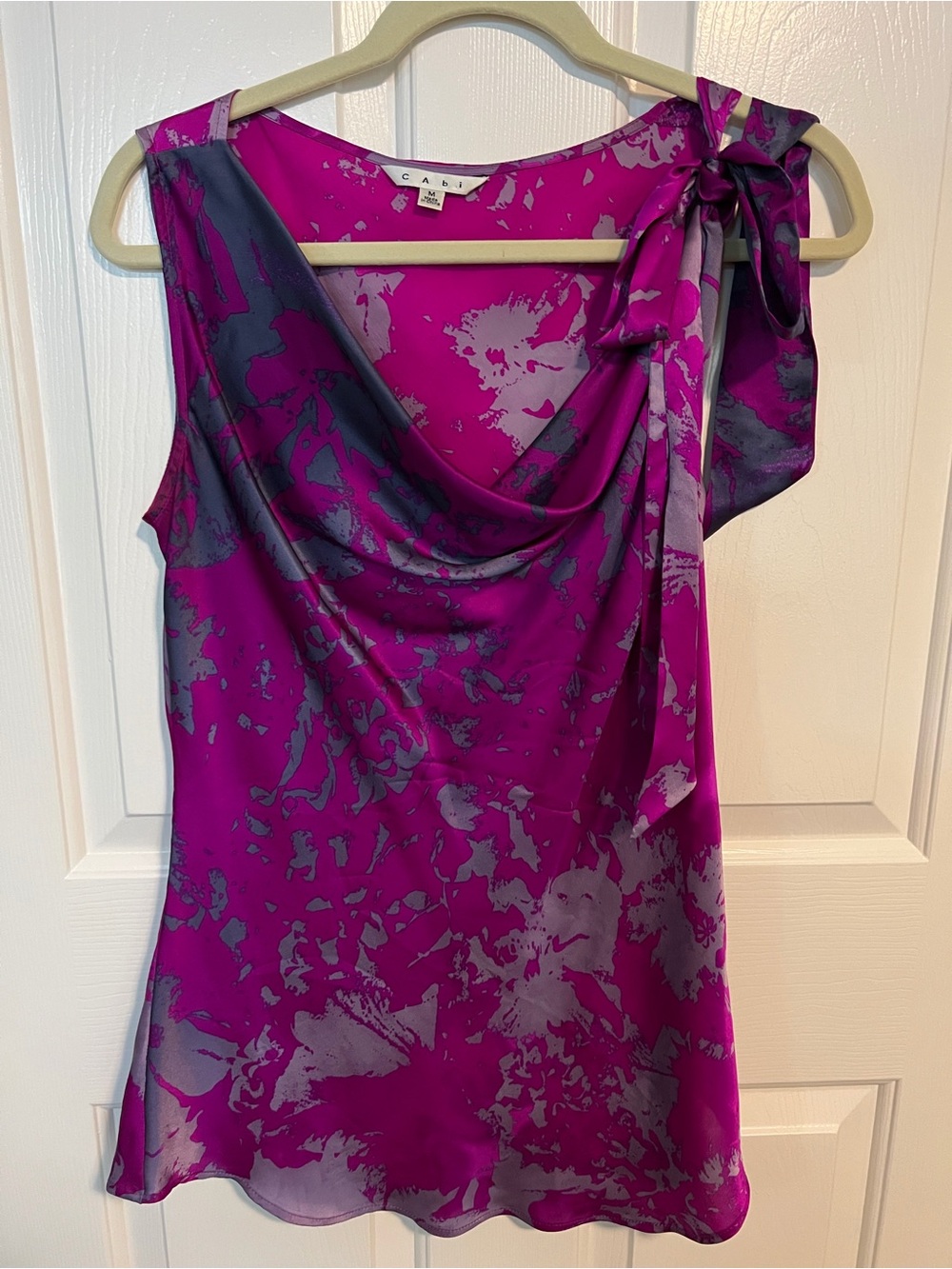 CAbi One-Shoulder Magenta & Gray Cowl-Neck Tie Dress